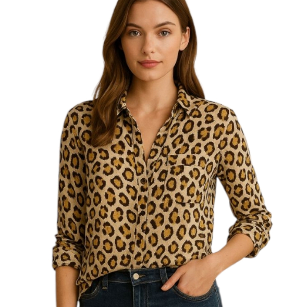​Vintage Jones New York Leopard Print Button Up Blouse XXL Oversized Cheetah